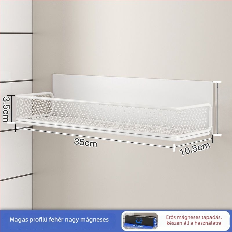 Mágneses konyhai tárolóállvány | Többcélú, egyemeletes, szénacélból, falra szívó rögzítés, Fúrás nélkül