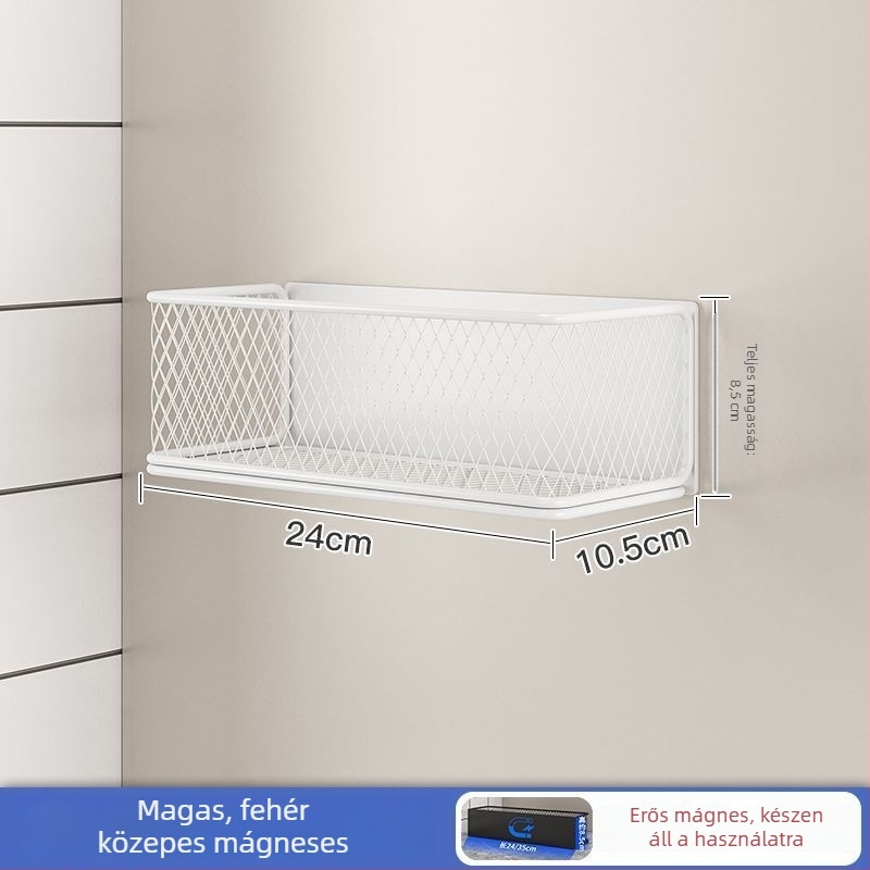 Mágneses konyhai tárolóállvány | Többcélú, egyemeletes, szénacélból, falra szívó rögzítés, Fúrás nélkül