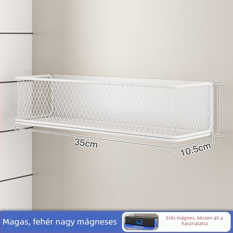 Mágneses konyhai tárolóállvány | Többcélú, egyemeletes, szénacélból, falra szívó rögzítés, Fúrás nélkül