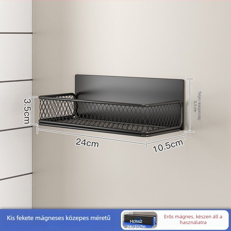 Mágneses konyhai tárolóállvány | Többcélú, egyemeletes, szénacélból, falra szívó rögzítés, Fúrás nélkül