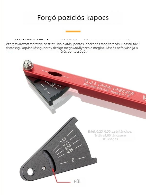 VXM MTB lánc kopásmérő — alumíniumötvözetű mérőeszköz
