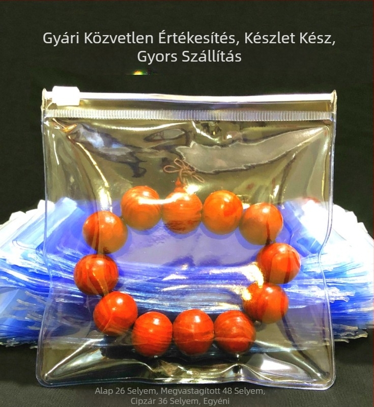 Átlátszó PVC cipzáros tasakok, vastagított kivitelben, karkötők, buddhista gyöngyök, jáde és ékszerek számára