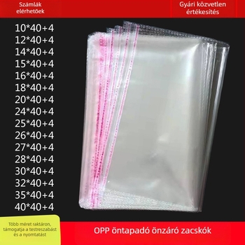 Átlátszó OPP önzáró ruhacsomagoló tasak, hosszú műanyag záróval
