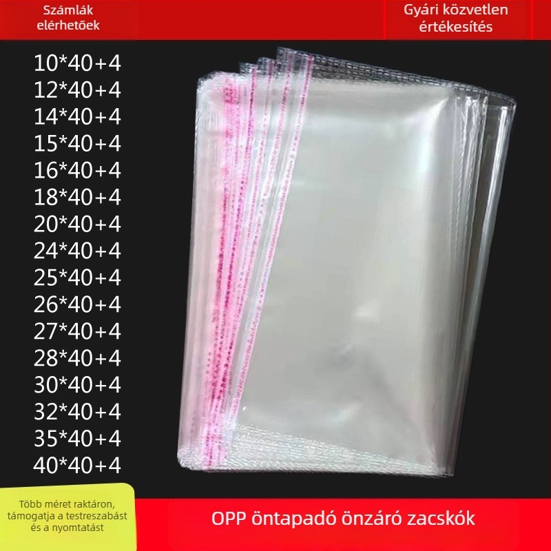 Átlátszó OPP önzáró ruhacsomagoló tasak, hosszú műanyag záróval