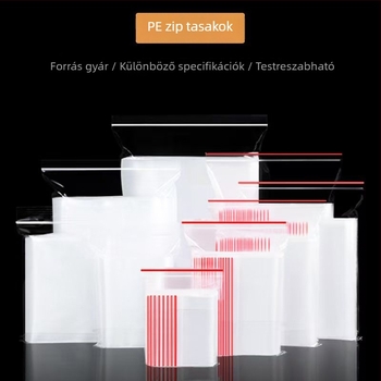 Áttetsző Ziplock zacskó élelmiszer-csomagoláshoz, zárási hossz 5–20 cm, nassolnivalók és aszalt gyümölcsök csomagolására