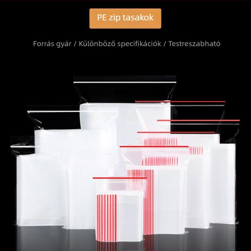 Áttetsző Ziplock zacskó élelmiszer-csomagoláshoz, zárási hossz 5–20 cm, nassolnivalók és aszalt gyümölcsök csomagolására