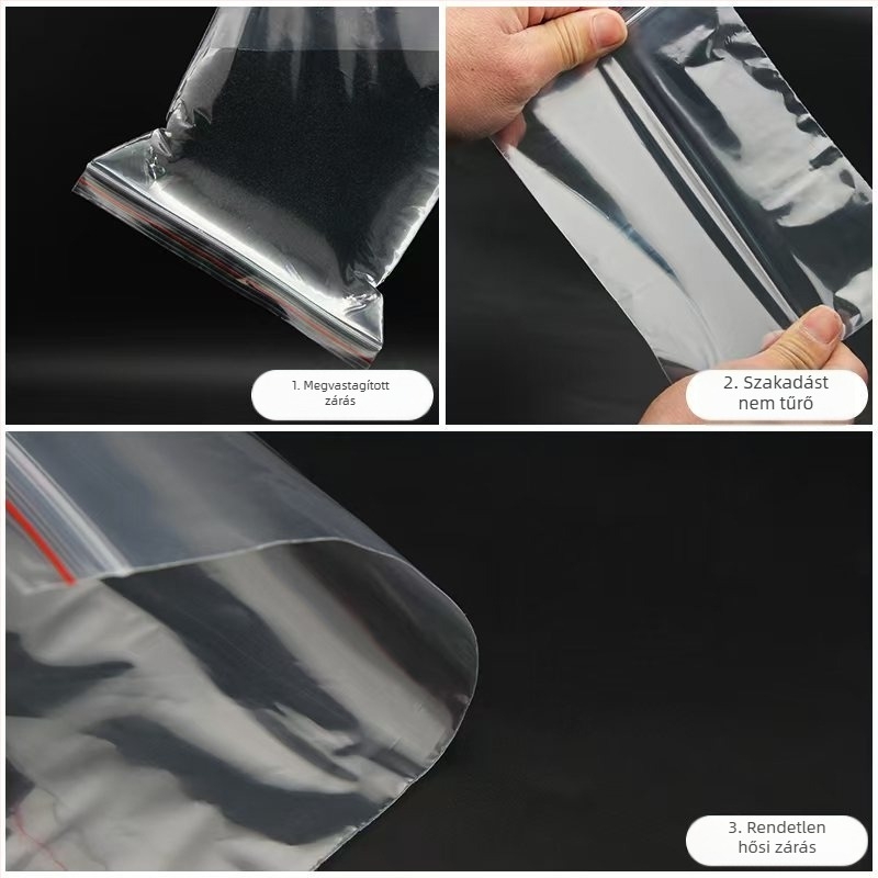 Áttetsző Ziplock zacskó élelmiszer-csomagoláshoz, zárási hossz 5–20 cm, nassolnivalók és aszalt gyümölcsök csomagolására