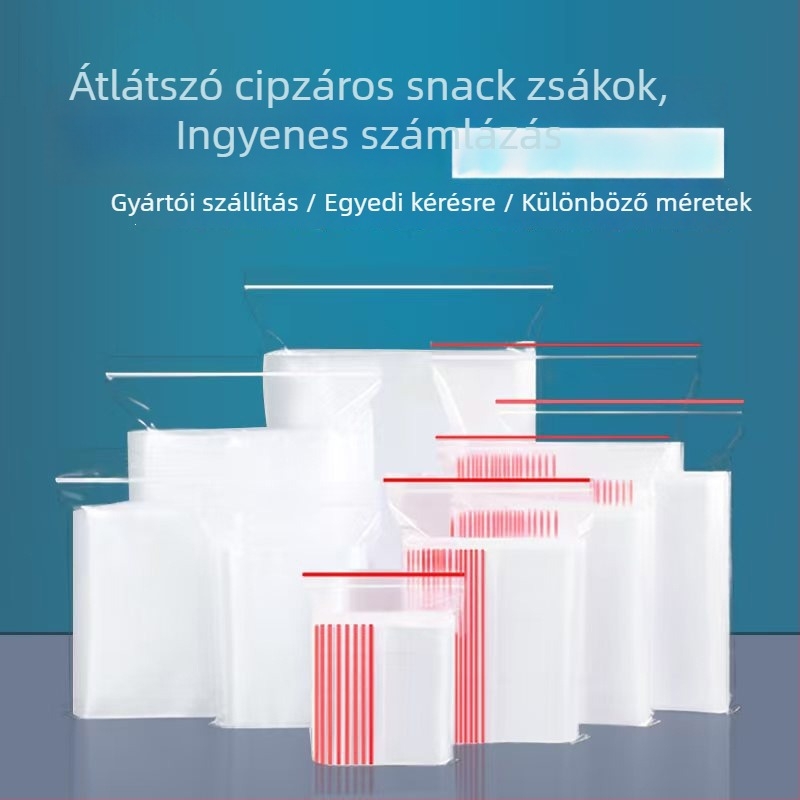 Áttetsző Ziplock zacskó élelmiszer-csomagoláshoz, zárási hossz 5–20 cm, nassolnivalók és aszalt gyümölcsök csomagolására
