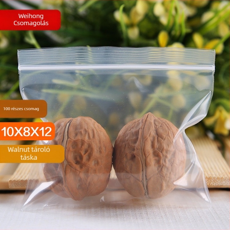 Önzáró PE zacskó, nyomtatható, megvastított, általános csomagoláshoz, zárási hossz 1-1,5 cm