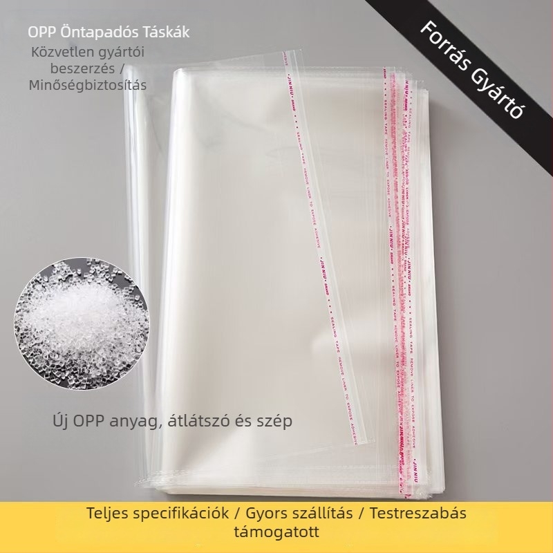 OPP öntapadós átlátszó ruhákhoz való tasak logónyomással, műanyagból készült, elsődleges anyag, gyártás forró kés, sík kés, virágkés