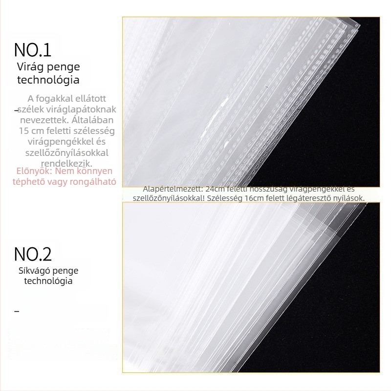 OPP öntapadós átlátszó ruhákhoz való tasak logónyomással, műanyagból készült, elsődleges anyag, gyártás forró kés, sík kés, virágkés