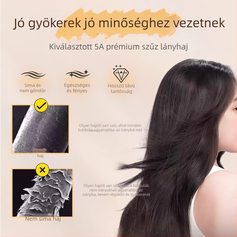 Női paróka, rövid, egyenes haj, valódi emberi haj, kézzel szőtt, Qi bangs, középkorú és idősebb nők számára