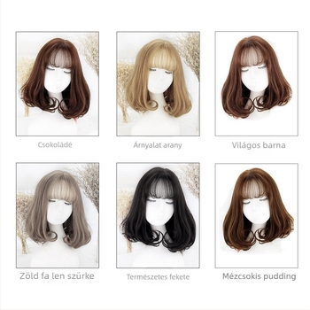 Női paróka, rövid göndör haj, koreai stílus, modell Pear Flower Roll Head Cover, hőálló szintetikus haj, Qi frufru