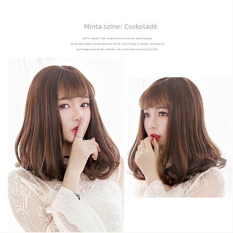 Női paróka, rövid göndör haj, koreai stílus, modell Pear Flower Roll Head Cover, hőálló szintetikus haj, Qi frufru