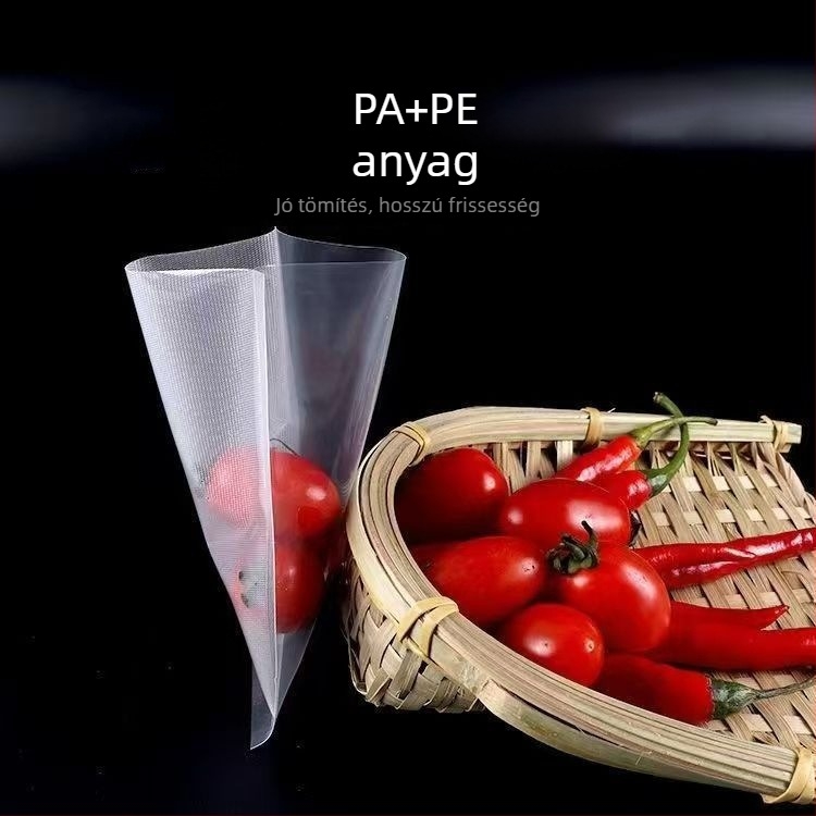 Texturált vákuumzacskó élelmiszer-tároláshoz, átlátszó műanyagból, alkalmas főtt ételek tárolására