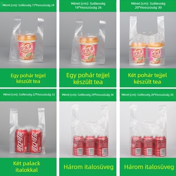 Mellény-stílusú átlátszó műanyag zacskó, egyszer használatos, takeaway és általános csomagoláshoz