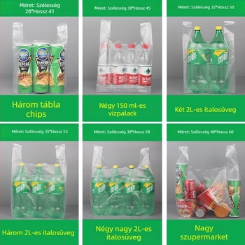 Mellény-stílusú átlátszó műanyag zacskó, egyszer használatos, takeaway és általános csomagoláshoz