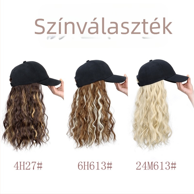 Női baseball sapkával integrált paróka, középhosszú víz-hullám textúra, magas hőmérséklet-álló rost, Fy402 modell, sztár stílus