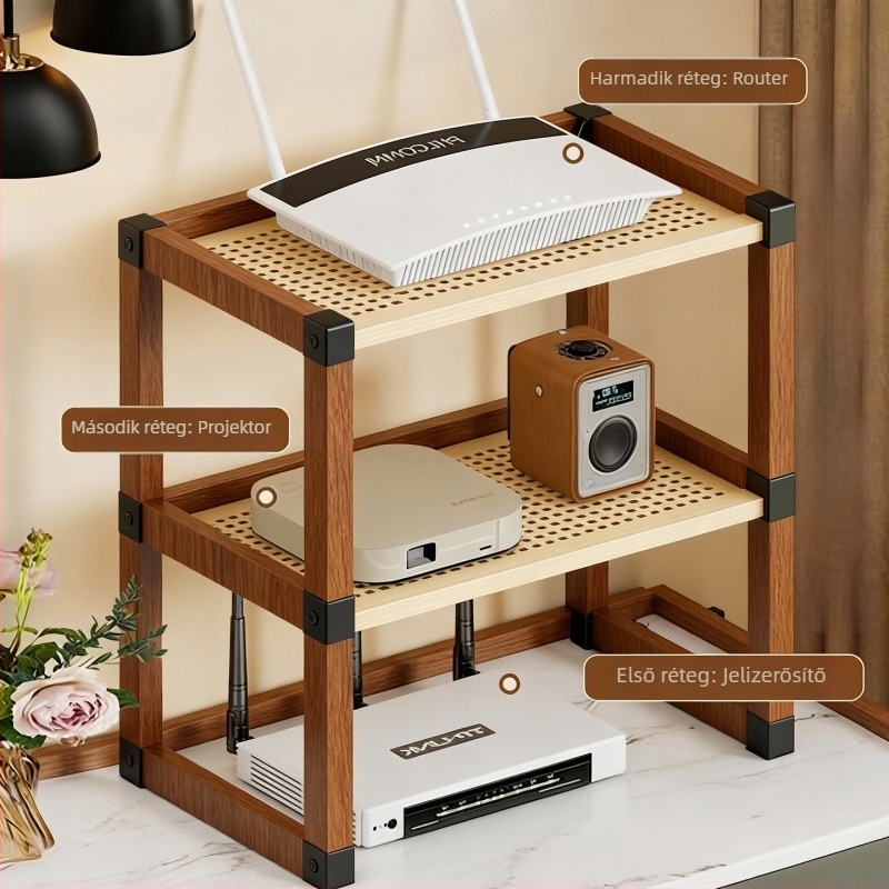 3-rétegű vas állvány routerhez és eszközökhöz, otthoni használatra, szellőző kialakítás, modern minimalist stílus