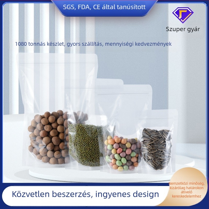 Élelmiszer-minőségű stand-up Ziplock tasakok, önzáróak, száraz gyümölcsök és gabonafélék számára, 100 db-os csomag.