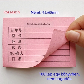 Termékazonosító kártya – téglalap alakú írópapírból készült kártya, gépi nyomtatás, vastagság 0,008, modell 95X65, írásra kézzel