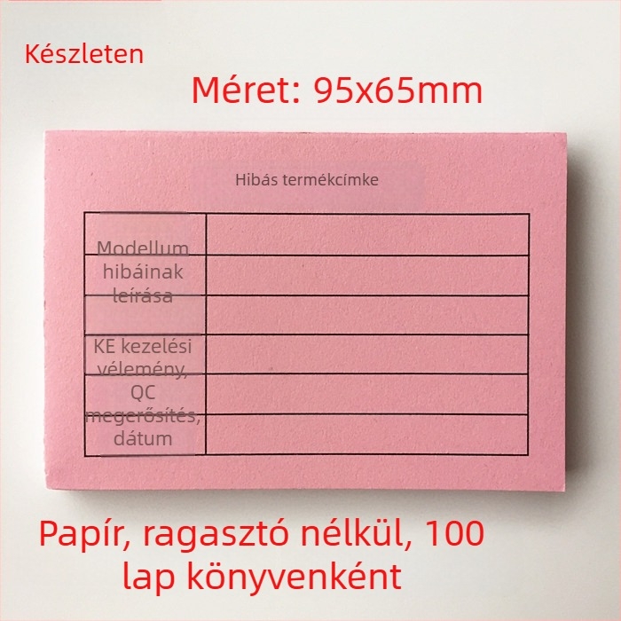 Termékazonosító kártya – téglalap alakú írópapírból készült kártya, gépi nyomtatás, vastagság 0,008, modell 95X65, írásra kézzel