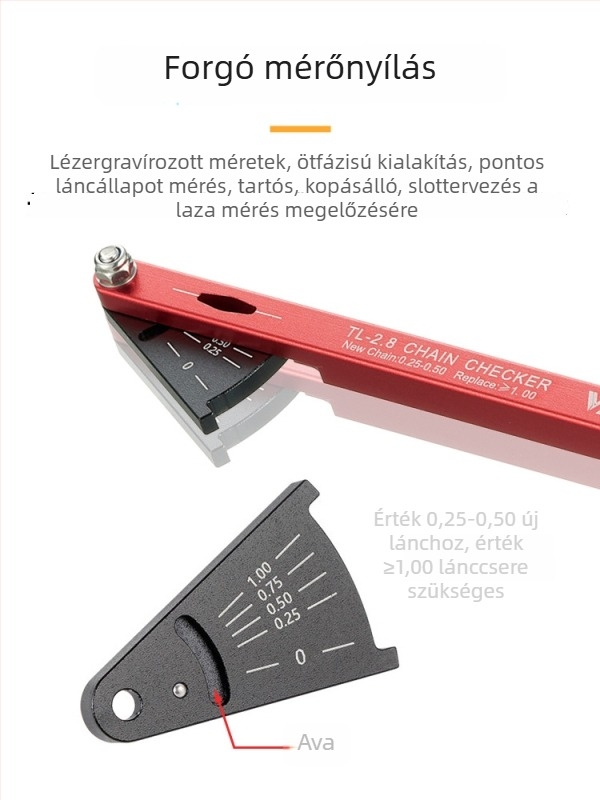 Kerékpárlánc kopásmérő, alumíniumötvözet, VXM márka, testreszabható feldolgozás, licencelhető magáncímke