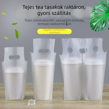 Egyszer használatos, átlátszó műanyag tasak tejes tea csomagolásához, egy vagy két pohárhoz