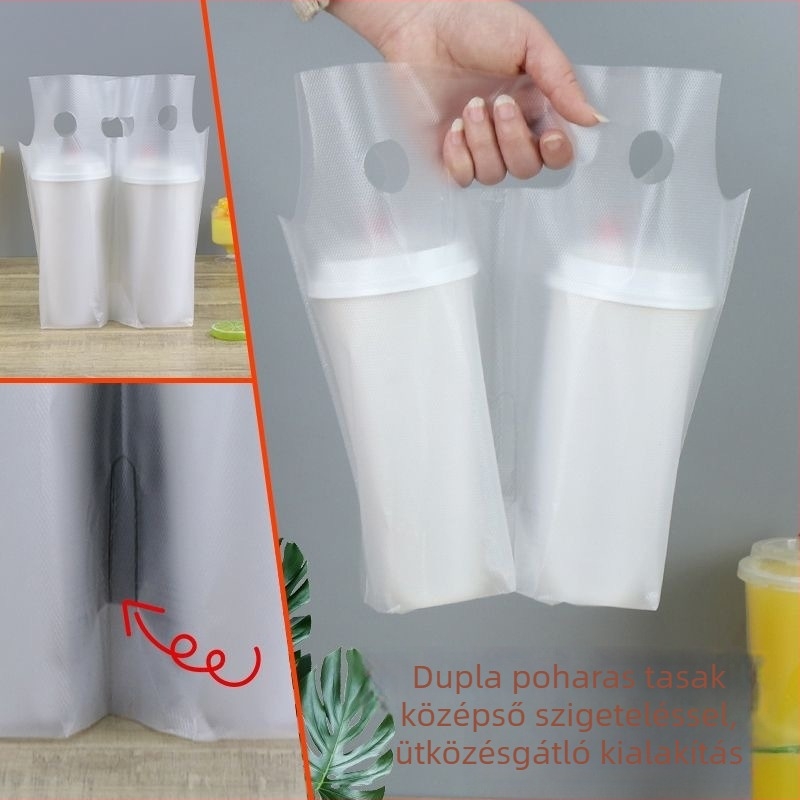 Egyszer használatos, átlátszó műanyag tasak tejes tea csomagolásához, egy vagy két pohárhoz