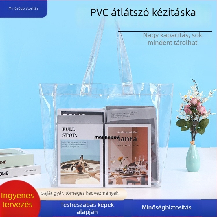 Átlátszó PVC tote táska kozmetikumokhoz és ajándékokhoz logóval nyomtatva