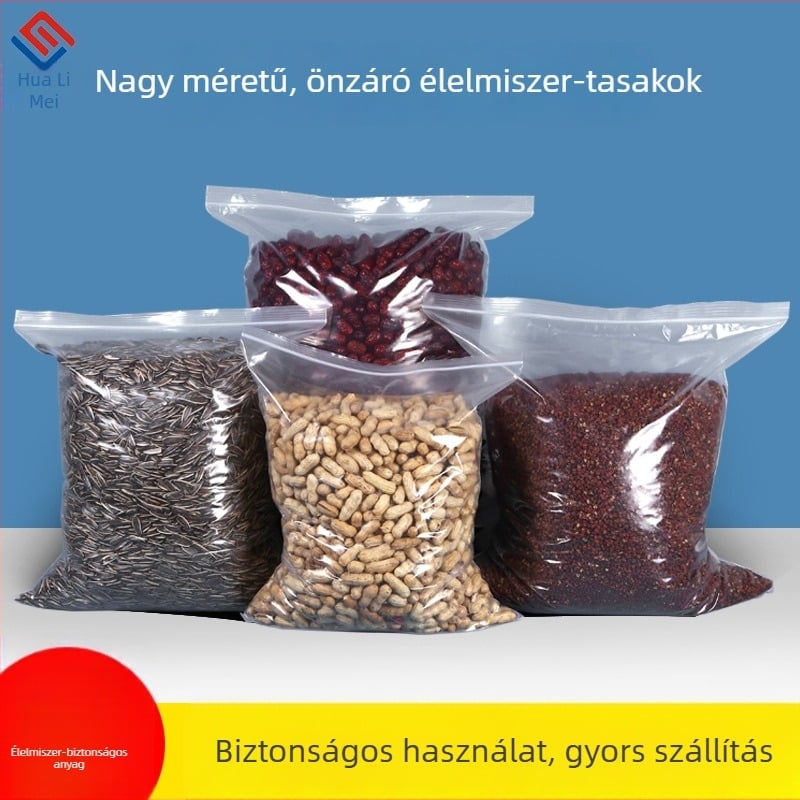 Áttetsző élelmiszer-minőségű zárható zacskó, nagy méretű, műanyag csomagolás