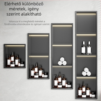 304 rozsdamentes acélból készült beépített niche fürdőszobai tároló négy polccal, sütőfesték bevonat, teherbírás 20 kg, Defens