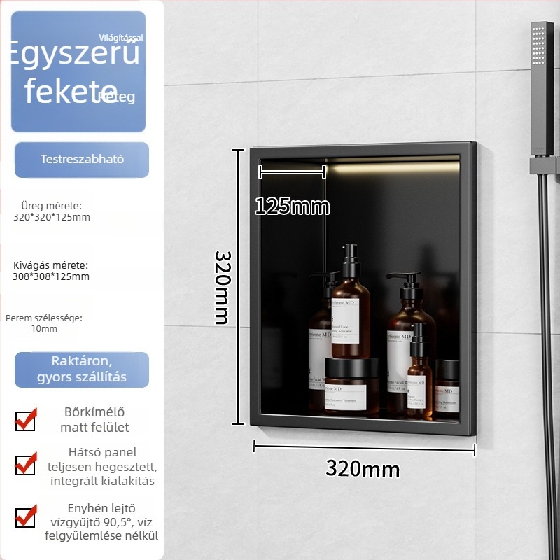 304 rozsdamentes acélból készült beépített niche fürdőszobai tároló négy polccal, sütőfesték bevonat, teherbírás 20 kg, Defens
