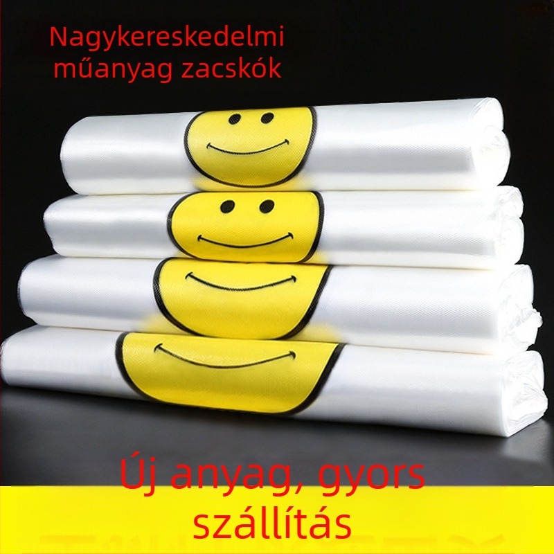 Elvihető ételcsomagoló táska mosolygós dizájnnal, átlátszó vastított műanyag, kétszintes 5 silk vastagság, Tung Plastic márka, privát címke készen áll