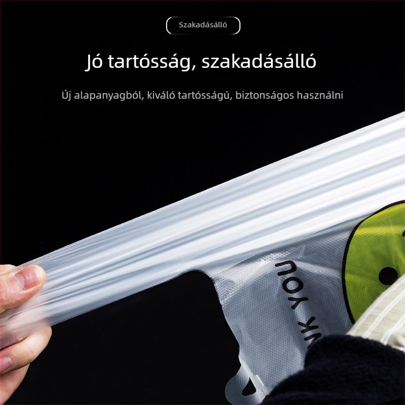 Elvihető ételcsomagoló táska mosolygós dizájnnal, átlátszó vastított műanyag, kétszintes 5 silk vastagság, Tung Plastic márka, privát címke készen áll