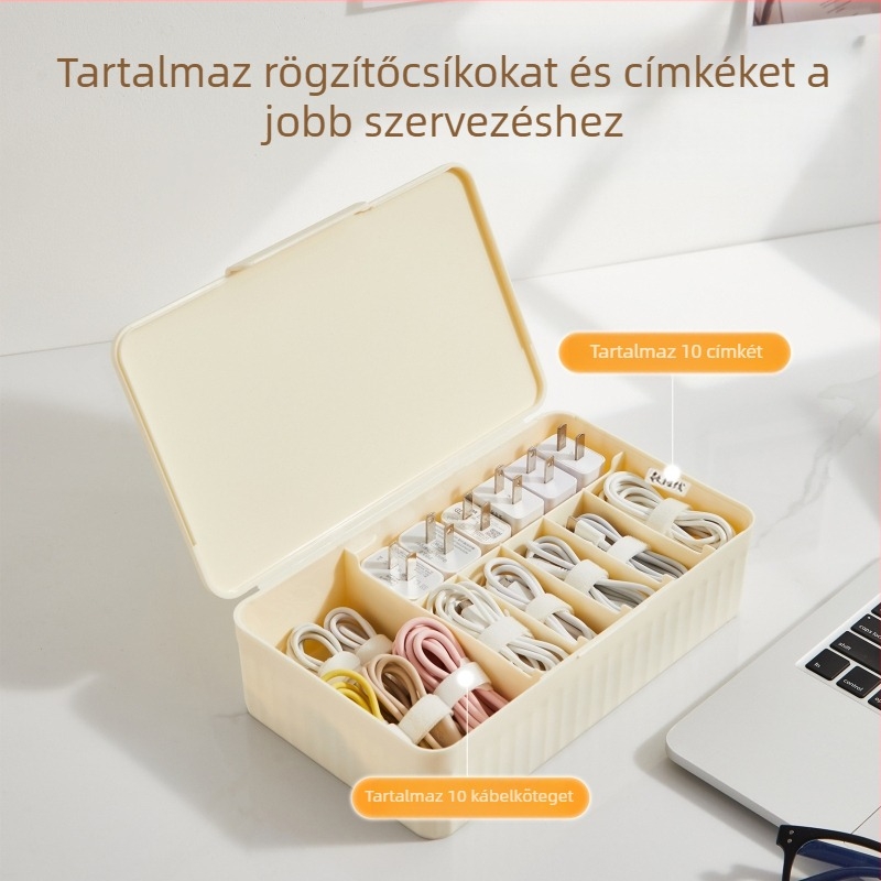 Kozmetikai asztali tároló doboz fedéllel, porvédett, rekeszekkel, egymásra tehető, PP anyagból