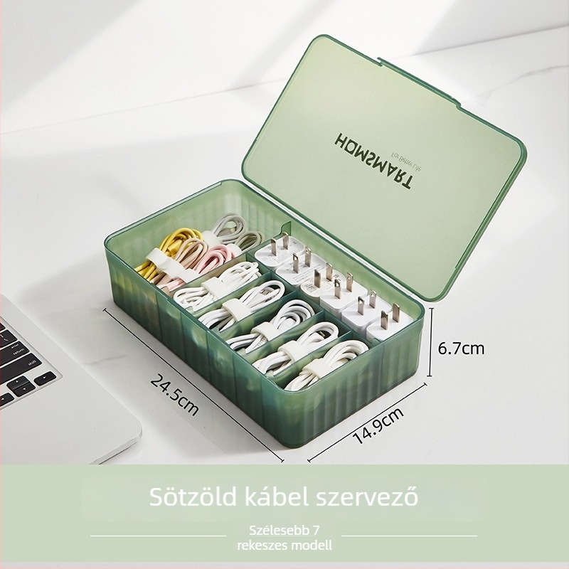 Kozmetikai asztali tároló doboz fedéllel, porvédett, rekeszekkel, egymásra tehető, PP anyagból