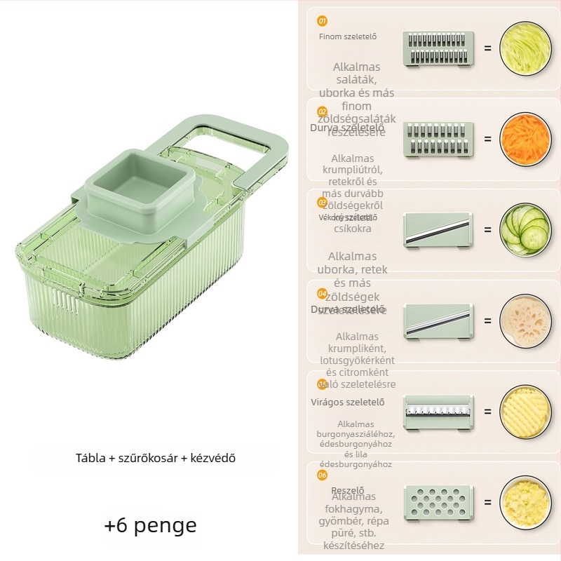 Kézi multifunkcionális zöldségvágó átlátszó testtel - PET anyag, testreszabható feldolgozás, logó nyomtatás