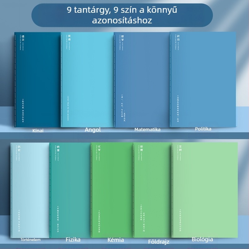 B5-ös teljes tantárgyú jegyzetfüzet-készlet középiskolások és gimnáziumba járók számára – kínai, matematika és angol