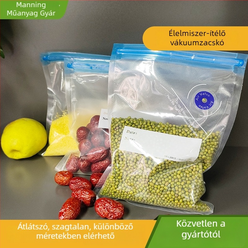 Élelmiszer-vákuumtasakok, speciális vákuumos tasakok hűtőszekrényhez, újrahasznosíthatóak, szagtalanok, zárt vákuum tömítőtasakok