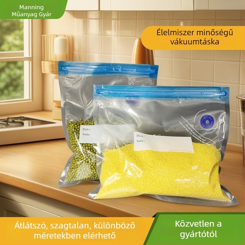 Élelmiszer-vákuumtasakok, speciális vákuumos tasakok hűtőszekrényhez, újrahasznosíthatóak, szagtalanok, zárt vákuum tömítőtasakok