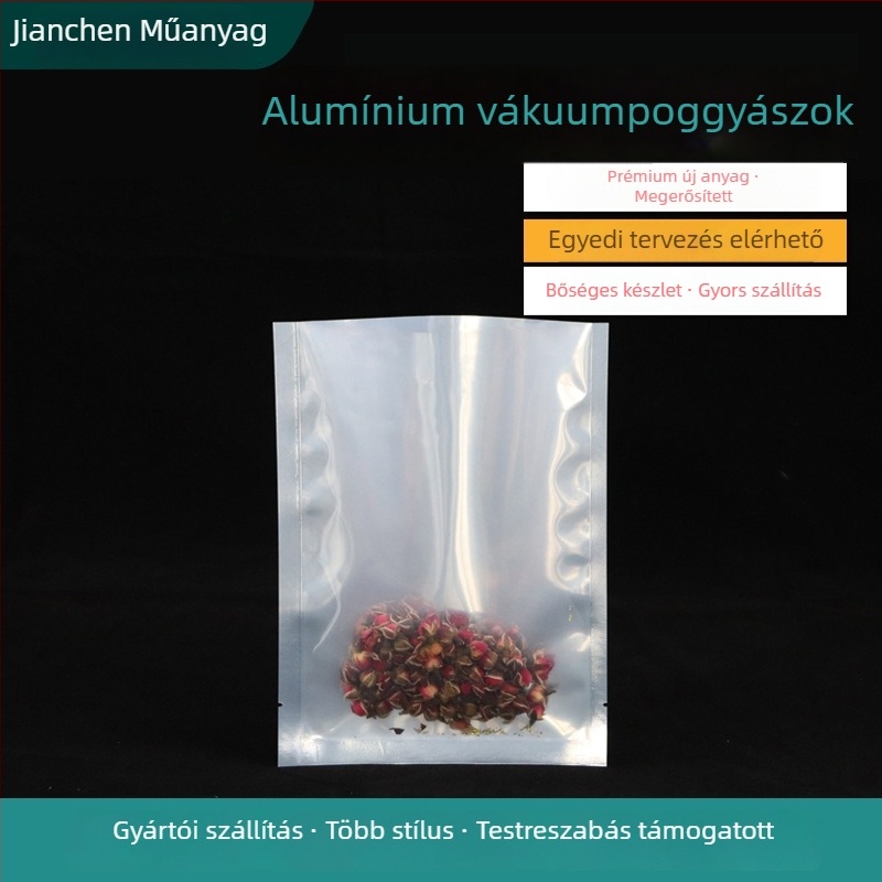Alumíniumozott Yin‑Yang élelmiszer csomagoló tasak, vastagabb fényes áttekinthető alumíniumfóliával — főtt hús tartósítására (Eredet: Cangzhou, Hebei; Termékkód: 005; Használat: általános élelmiszer csomagolás; Napi kapacitás: 10000)