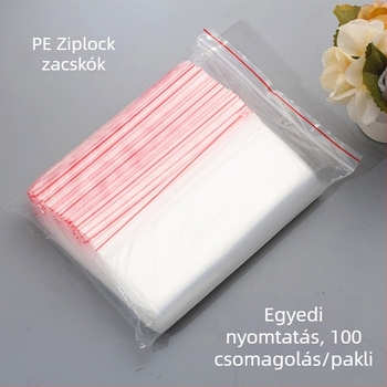 Önzáró átlátszó PE tasakok zipzárral, élelmiszer-csomagoláshoz, zárási hossz 2 cm