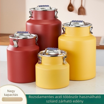 Rozsdamentes acélból készült kör alakú tárolóedény, kapacitás 5L+ — frissességmegőrző tartály, Hongjunda