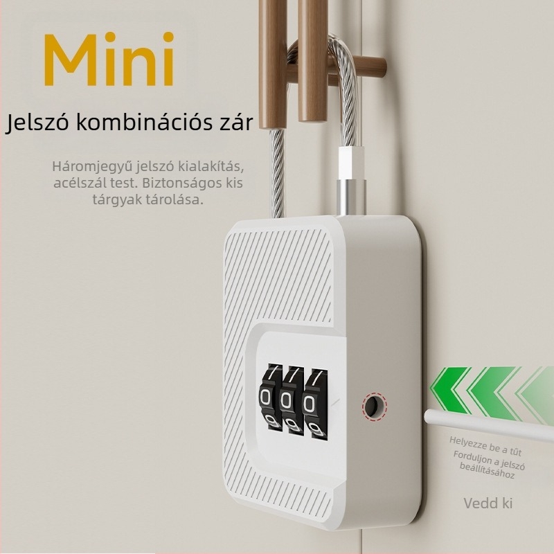 Jelszós kis lakat, utazáshoz — ABS + rozsdamentes acél vezeték, modell F337, zárókar vastagsága 3 mm, távolság a zárókarok között 30 mm