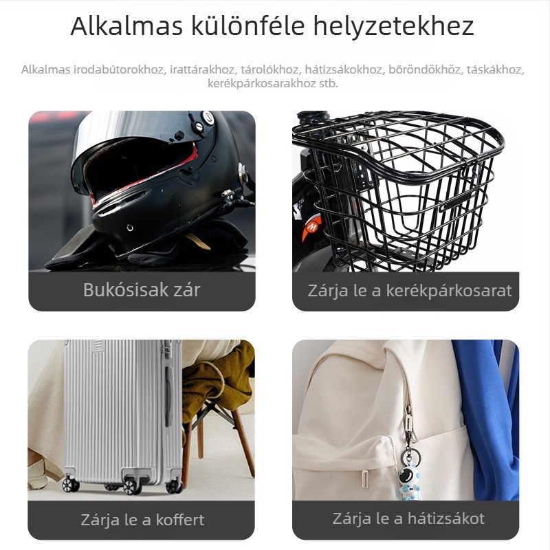 Jelszós kis lakat, utazáshoz — ABS + rozsdamentes acél vezeték, modell F337, zárókar vastagsága 3 mm, távolság a zárókarok között 30 mm