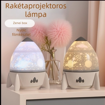 Raketa alakú éjszakai fény projektor csillagos ég projekcióval, forgó, USB-töltésű (Model S03)
