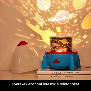 Raketa alakú éjszakai fény projektor csillagos ég projekcióval, forgó, USB-töltésű (Model S03)