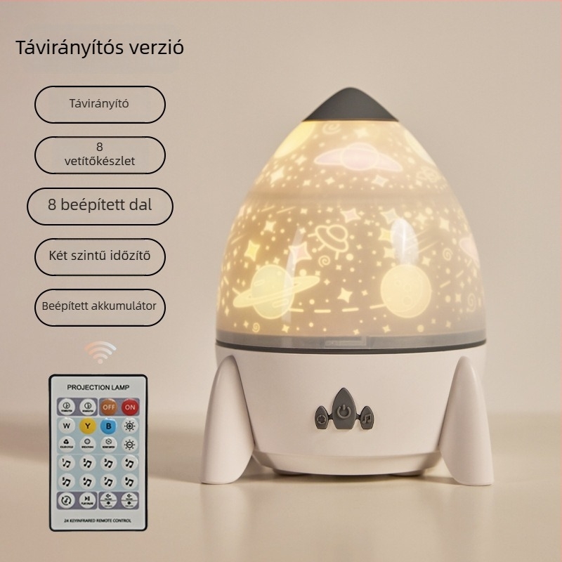 Raketa alakú éjszakai fény projektor csillagos ég projekcióval, forgó, USB-töltésű (Model S03)