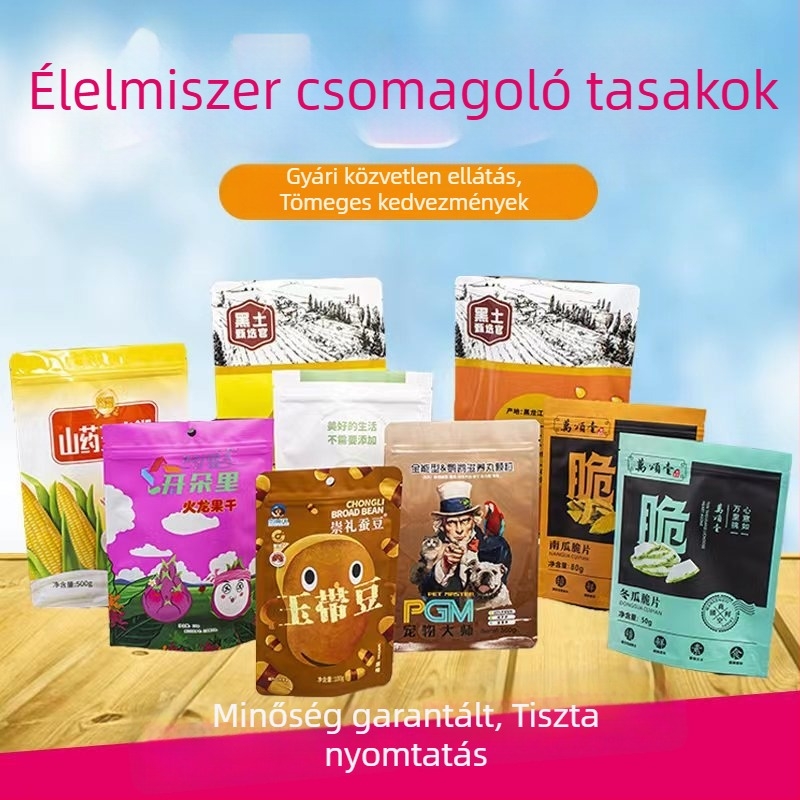 Személyre szabott élelmiszer-csomagoló tasakok alumíniumfóliával, háromoldalas és nyolcszögű zárás, álló, önzáró tasakok, kompozit tekercses csomagolás